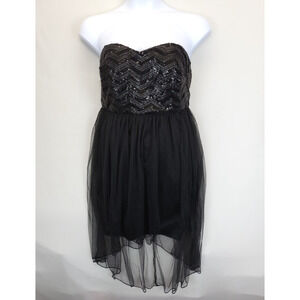 Maurices Strapless Sequin Tulle Dress High Low Women 14 Black Whimsigoth Festive